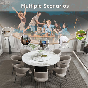 English Elm 59" Round 9-Piece Dining Set - Elegant Faux Marble Table With Rotating Tray & 8 Luxe Pu Leather Chairs W2700S00037