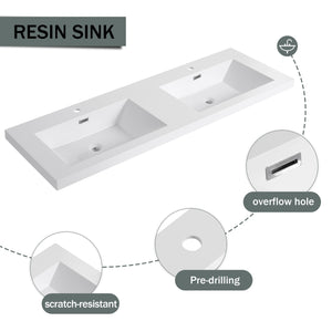English Elm 60" Freestanding Bathroom Vanity with Double Resin Sink, Soft-Close Doors, Adjustable Shelves, Water-Resistant Finish W999S00383