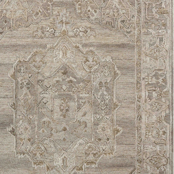 HomeRoots 5' Hand Woven Wool Area Rug with Stripes in Beige, Gray, and Orange - Rustic Charm for Any Space 5' X 7' 570597