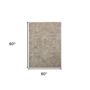 HomeRoots 5' Hand Woven Wool Area Rug with Stripes in Beige, Gray, and Orange - Rustic Charm for Any Space 5' X 7' 570597