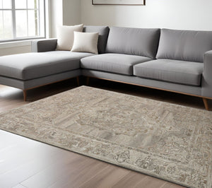 HomeRoots 5' Hand Woven Wool Area Rug with Stripes in Beige, Gray, and Orange - Rustic Charm for Any Space 8' X 10' 570598