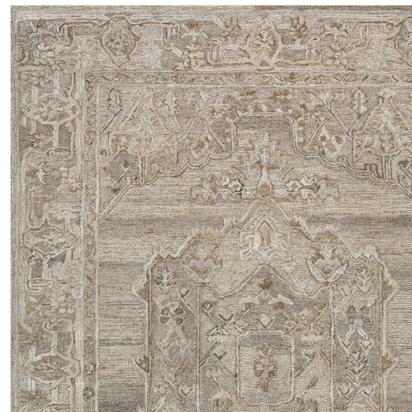 HomeRoots 5' Hand Woven Wool Area Rug with Stripes in Beige, Gray, and Orange - Rustic Charm for Any Space 9' X 13' 570599