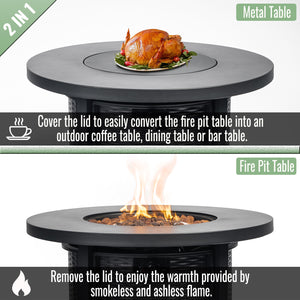 English Elm 30" Propane Fire Pit Table 50000BTU Round Steel Patio Heater with Lava Rocks ETL Stainless Burner W853130169