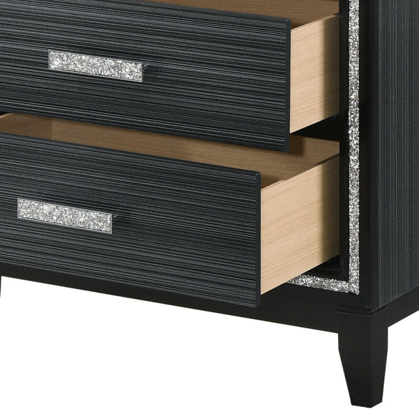 English Elm Haiden Weathered nightstand with silver trim, two dovetail drawers, smooth glides, elegant storage enhancement Black 31 L x 20 W x 26 H B2726P261896