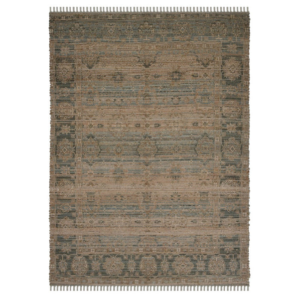 HomeRoots 5' Hand Woven Wool Area Rug with Stripes in Beige, Gray, and Orange - Rustic Charm for Any Space 4' X 6' 570600