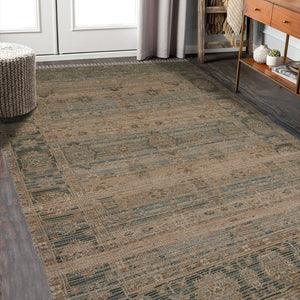HomeRoots 5' Hand Woven Wool Area Rug with Stripes in Beige, Gray, and Orange - Rustic Charm for Any Space 4' X 6' 570600