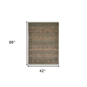 HomeRoots 5' Hand Woven Wool Area Rug with Stripes in Beige, Gray, and Orange - Rustic Charm for Any Space 4' X 6' 570600