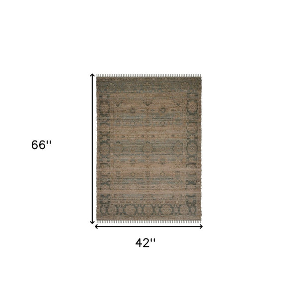HomeRoots 5' Hand Woven Wool Area Rug with Stripes in Beige, Gray, and Orange - Rustic Charm for Any Space 4' X 6' 570600