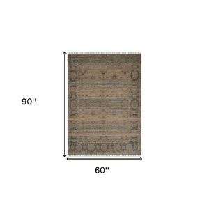 HomeRoots 5' Hand Woven Wool Area Rug with Stripes in Beige, Gray, and Orange - Rustic Charm for Any Space 5' X 7' 570601