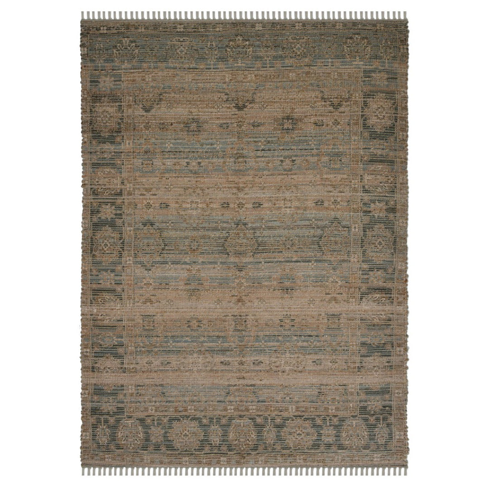 HomeRoots 5' Hand Woven Wool Area Rug with Stripes in Beige, Gray, and Orange - Rustic Charm for Any Space 8' X 10' 570602