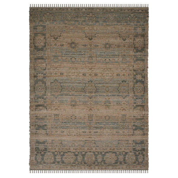 HomeRoots 5' Hand Woven Wool Area Rug with Stripes in Beige, Gray, and Orange - Rustic Charm for Any Space 8' X 10' 570602