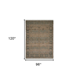 HomeRoots 5' Hand Woven Wool Area Rug with Stripes in Beige, Gray, and Orange - Rustic Charm for Any Space 8' X 10' 570602