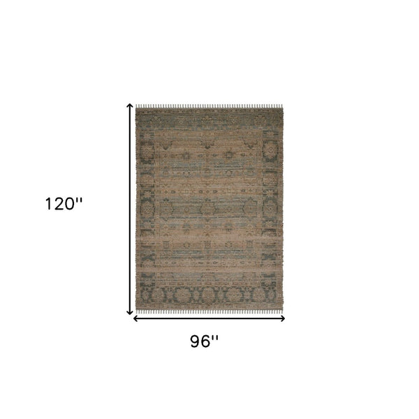 HomeRoots 5' Hand Woven Wool Area Rug with Stripes in Beige, Gray, and Orange - Rustic Charm for Any Space 8' X 10' 570602