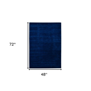HomeRoots 4' Hand Woven Navy Blue Wool Area Rug - Timeless Style and Comfort for Any Space, Durable & Unique 4' X 6' 570649
