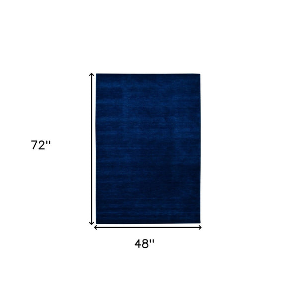 HomeRoots 4' Hand Woven Navy Blue Wool Area Rug - Timeless Style and Comfort for Any Space, Durable & Unique 4' X 6' 570649