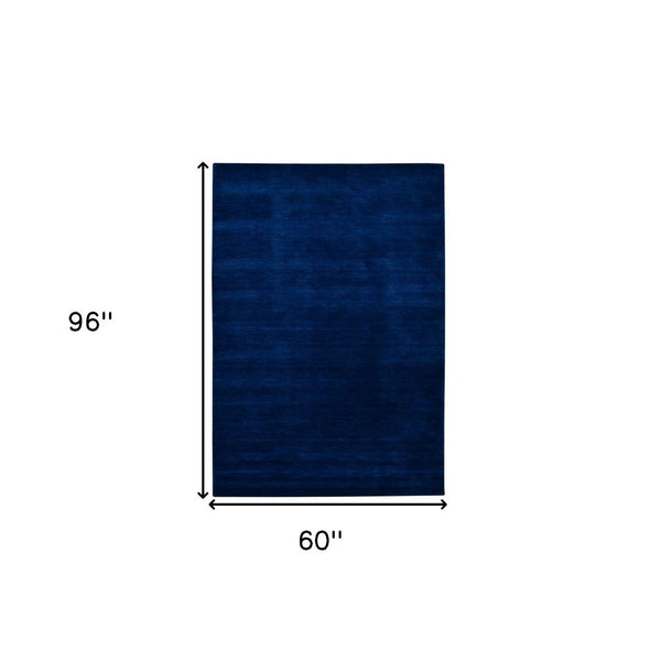 HomeRoots 4' Hand Woven Navy Blue Wool Area Rug - Timeless Style and Comfort for Any Space, Durable & Unique 5' X 8' 570650