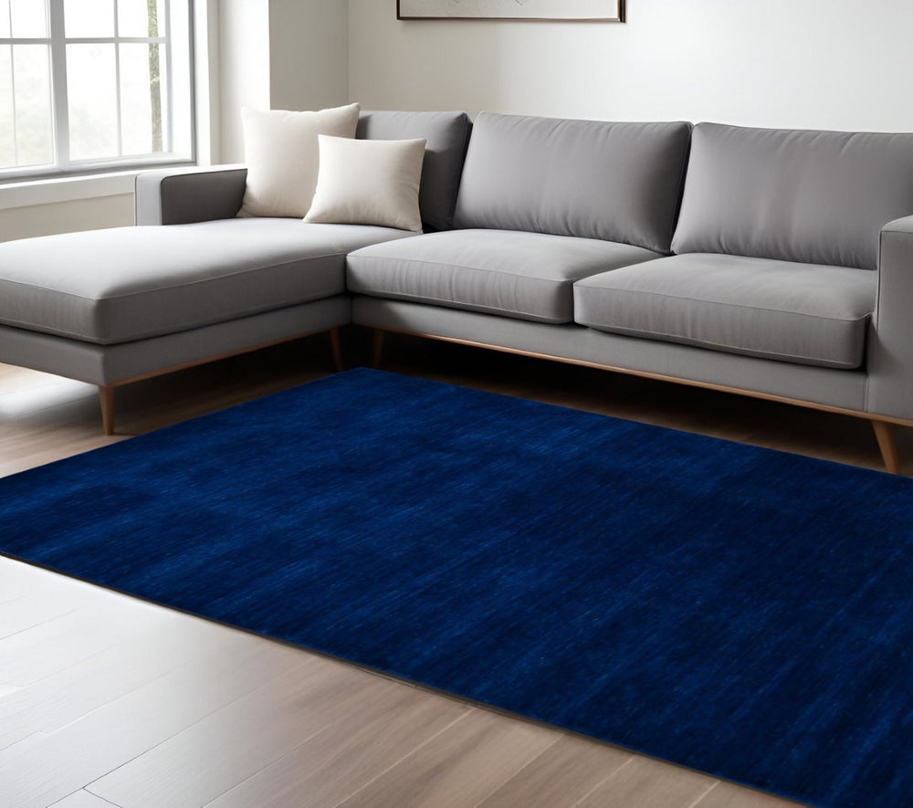 HomeRoots 4' Hand Woven Navy Blue Wool Area Rug - Timeless Style and Comfort for Any Space, Durable & Unique 9' X 12' 570652