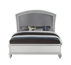 English Elm Maverick Glam Panel Bed with Padded Rhinestone Headboard, Platinum Fabric Finish, Cal King Silver 83 L x 20.5 W x 6 H B2726S00106