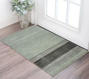 HomeRoots 2' Hand Woven Wool Striped Area Rug in Gray and Light Green – Timeless Comfort for Any Space 2' X 3' 570669