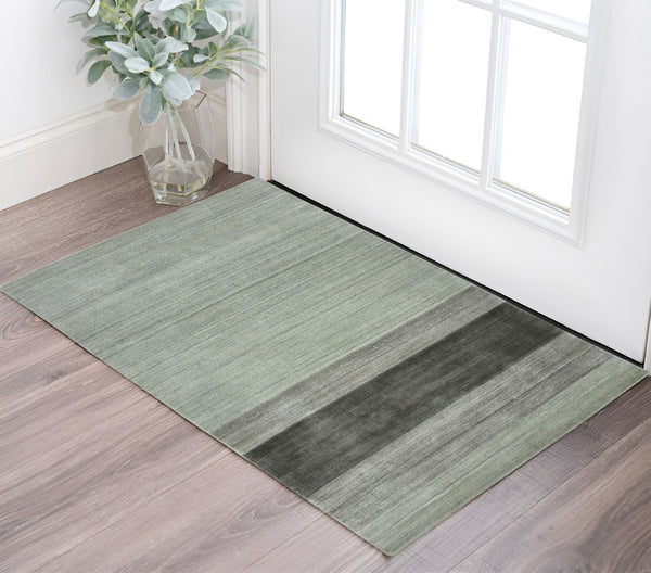HomeRoots 2' Hand Woven Wool Striped Area Rug in Gray and Light Green – Timeless Comfort for Any Space 2' X 3' 570669