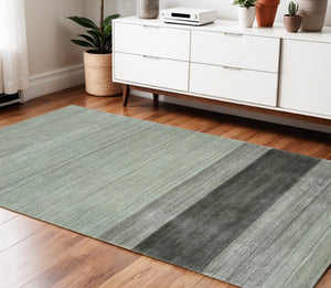 HomeRoots 2' Hand Woven Wool Striped Area Rug in Gray and Light Green – Timeless Comfort for Any Space 4' X 6' 570670