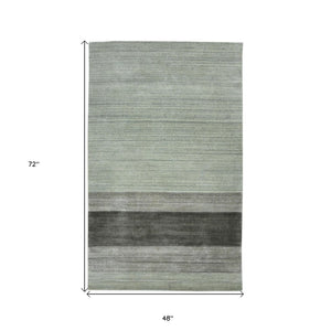 HomeRoots 2' Hand Woven Wool Striped Area Rug in Gray and Light Green – Timeless Comfort for Any Space 4' X 6' 570670