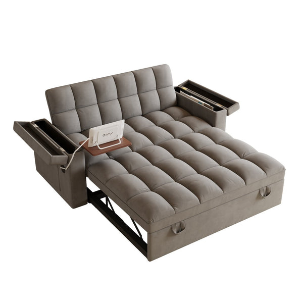 English Elm 65-inch Velvet Convertible Sleeper Sofa with Usb Port Storage Armrests Adjustable Back Dark Gray W2564S00115