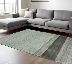 HomeRoots 2' Hand Woven Wool Striped Area Rug in Gray and Light Green – Timeless Comfort for Any Space 8' X 10' 570672