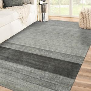 HomeRoots 2' Hand Woven Wool Striped Area Rug in Gray and Light Green – Timeless Comfort for Any Space 8' X 10' 570672
