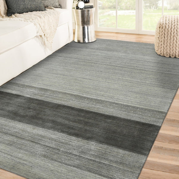 HomeRoots 2' Hand Woven Wool Striped Area Rug in Gray and Light Green – Timeless Comfort for Any Space 9' X 12' 570673