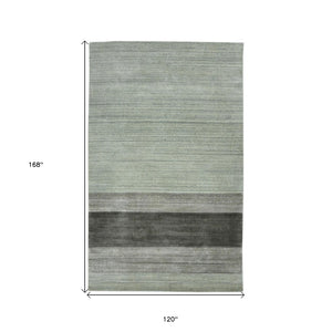 HomeRoots 2' Hand Woven Wool Striped Area Rug in Gray and Light Green – Timeless Comfort for Any Space 10' X 14' 570674