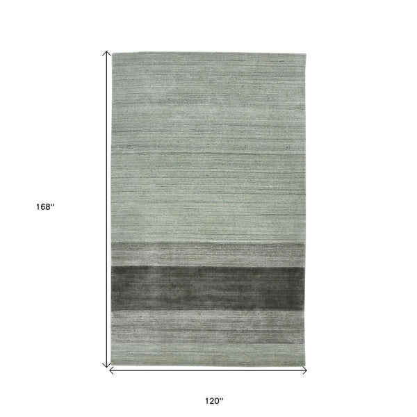 HomeRoots 2' Hand Woven Wool Striped Area Rug in Gray and Light Green – Timeless Comfort for Any Space 10' X 14' 570674