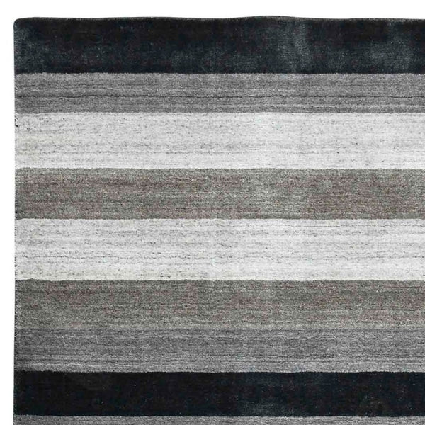 HomeRoots 2' Hand Woven Black and Gray Wool Striped Area Rug for Cozy Spaces - Artisan Crafted Elegance 4' X 6' 570676