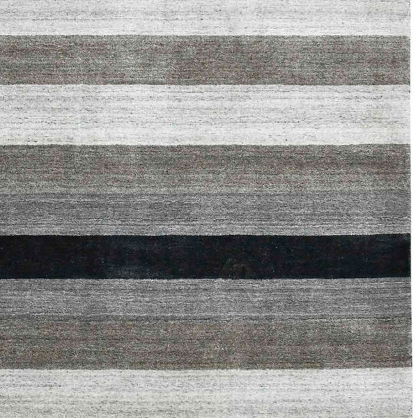 HomeRoots 2' Hand Woven Black and Gray Wool Striped Area Rug for Cozy Spaces - Artisan Crafted Elegance 5' X 8' 570677