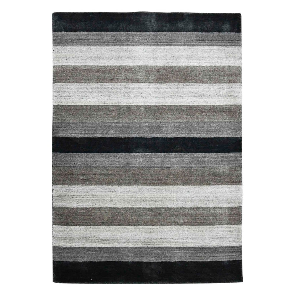 HomeRoots 2' Hand Woven Black and Gray Wool Striped Area Rug for Cozy Spaces - Artisan Crafted Elegance 5' X 8' 570677
