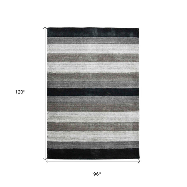 HomeRoots 2' Hand Woven Black and Gray Wool Striped Area Rug for Cozy Spaces - Artisan Crafted Elegance 8' X 10' 570678