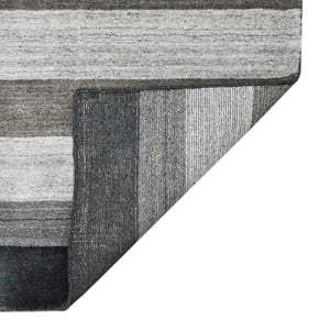 HomeRoots 2' Hand Woven Black and Gray Wool Striped Area Rug for Cozy Spaces - Artisan Crafted Elegance 9' X 12' 570679