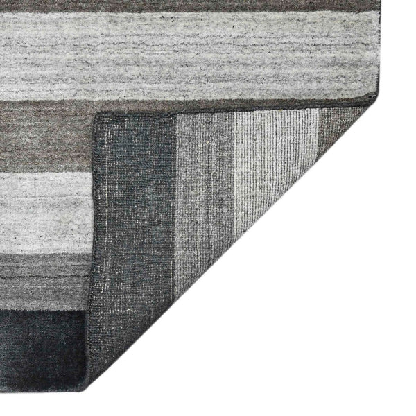 HomeRoots 2' Hand Woven Black and Gray Wool Striped Area Rug for Cozy Spaces - Artisan Crafted Elegance 10' X 14' 570680