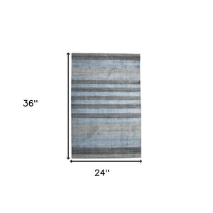 HomeRoots 2' Hand-Woven Wool Area Rug in Gray and Light Blue Stripes – Cozy, Unique, Perfect for Any Space 2' X 3' 570681