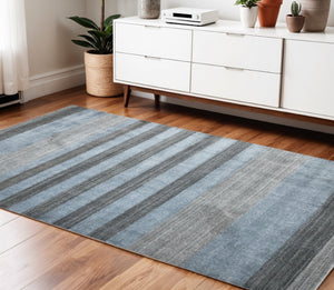 HomeRoots 2' Hand-Woven Wool Area Rug in Gray and Light Blue Stripes – Cozy, Unique, Perfect for Any Space 4' X 6' 570682