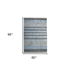 HomeRoots 2' Hand-Woven Wool Area Rug in Gray and Light Blue Stripes – Cozy, Unique, Perfect for Any Space 5' X 8' 570683