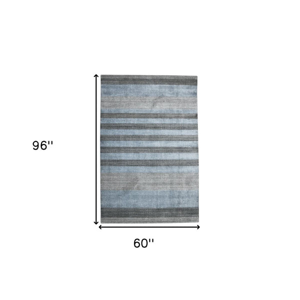 HomeRoots 2' Hand-Woven Wool Area Rug in Gray and Light Blue Stripes – Cozy, Unique, Perfect for Any Space 5' X 8' 570683