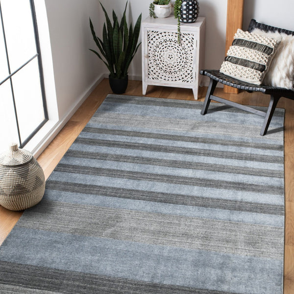 HomeRoots 2' Hand-Woven Wool Area Rug in Gray and Light Blue Stripes – Cozy, Unique, Perfect for Any Space 8' X 10' 570684