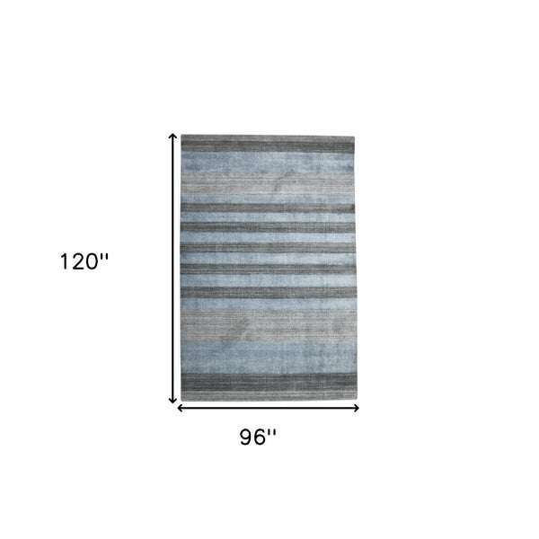 HomeRoots 2' Hand-Woven Wool Area Rug in Gray and Light Blue Stripes – Cozy, Unique, Perfect for Any Space 8' X 10' 570684