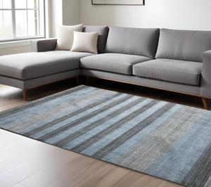 HomeRoots 2' Hand-Woven Wool Area Rug in Gray and Light Blue Stripes – Cozy, Unique, Perfect for Any Space 9' X 12' 570685