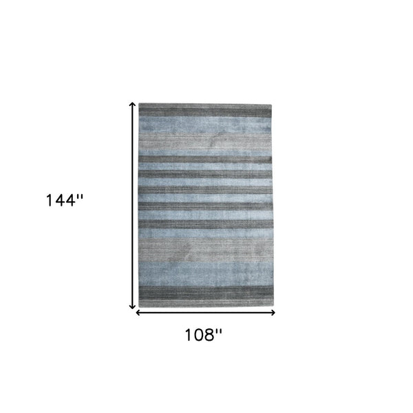 HomeRoots 2' Hand-Woven Wool Area Rug in Gray and Light Blue Stripes – Cozy, Unique, Perfect for Any Space 9' X 12' 570685