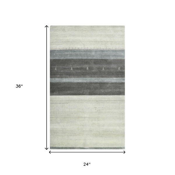 HomeRoots 2' Hand Woven Wool Area Rug in Ivory, Gray & Green – Artisanal Striped Design for Cozy Spaces 2' X 3' 570687