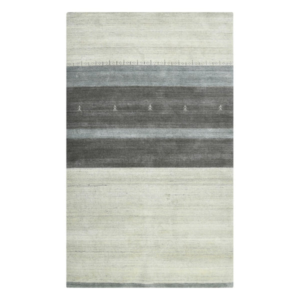 HomeRoots 2' Hand Woven Wool Area Rug in Ivory, Gray & Green – Artisanal Striped Design for Cozy Spaces 4' X 6' 570688
