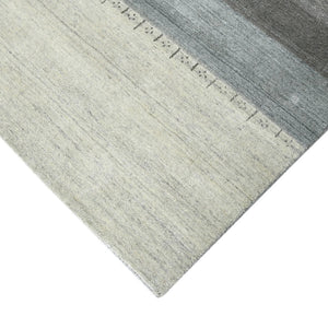 HomeRoots 2' Hand Woven Wool Area Rug in Ivory, Gray & Green – Artisanal Striped Design for Cozy Spaces 9' X 12' 570691