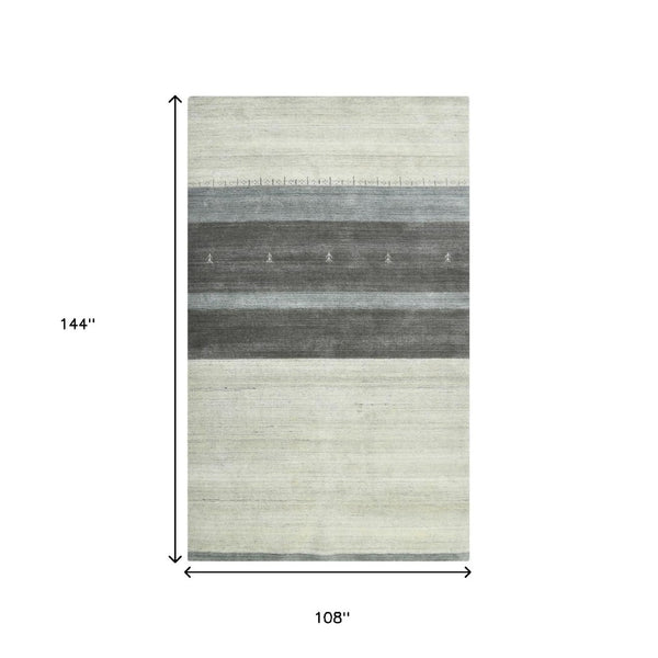 HomeRoots 2' Hand Woven Wool Area Rug in Ivory, Gray & Green – Artisanal Striped Design for Cozy Spaces 9' X 12' 570691